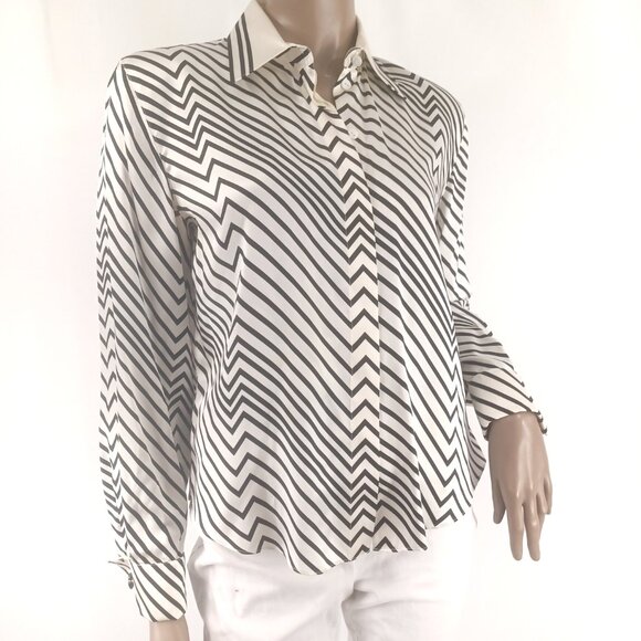 STARINGTON Shirt Blouse Button Down French Cuff Diagonal Stripe Silk Satin 4 - Picture 3 of 5